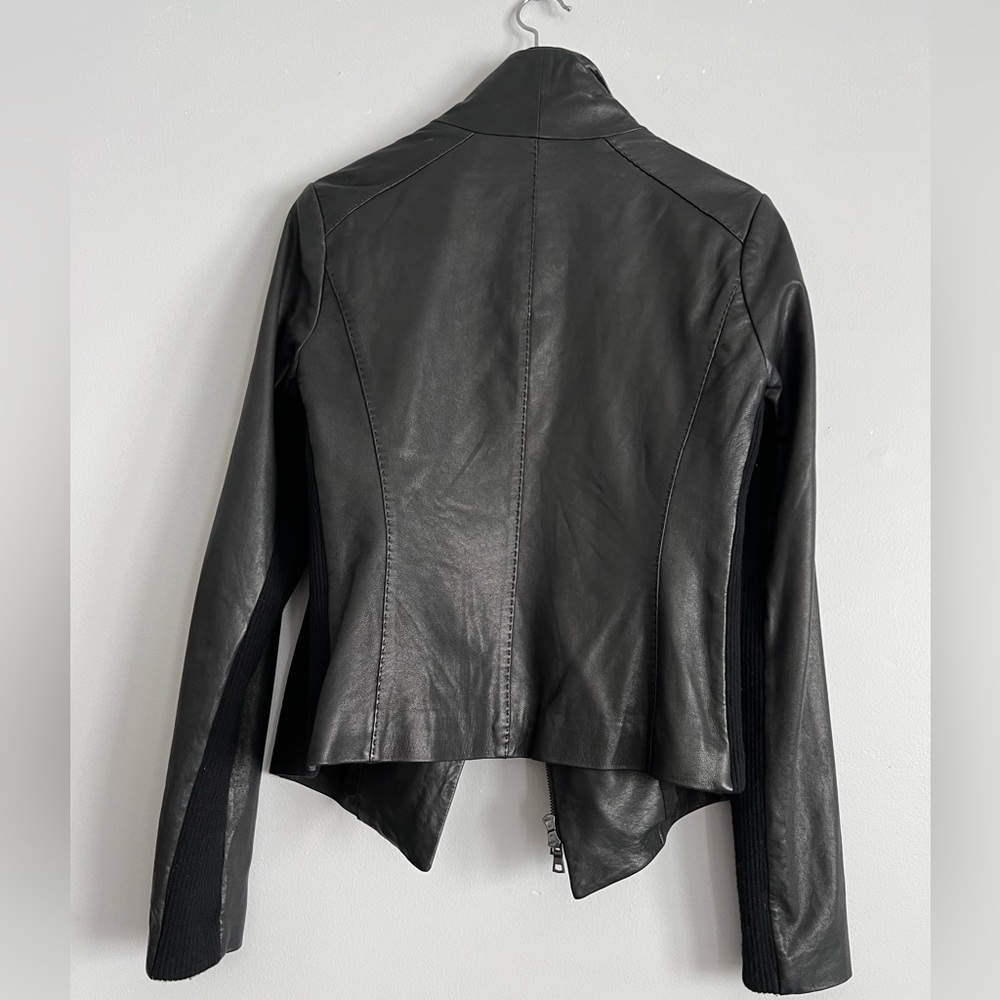 Vince Scuba Leather & Stretch Wool Panel Black Motto Jacket Womens L 8 - Picture 8 of 17
